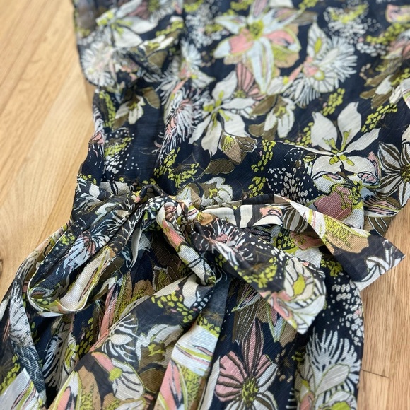 TANYA TAYLOR blaire midi dress linen-silk floral ruffle flutter faux wrap size 6 - Picture 15 of 16